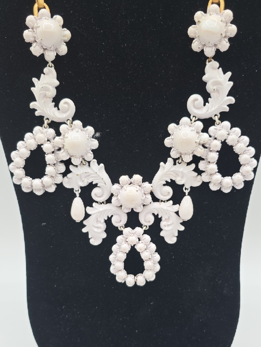 J. Crew White Floral Bib Necklace with Gold Chain - Picture 2 of 11